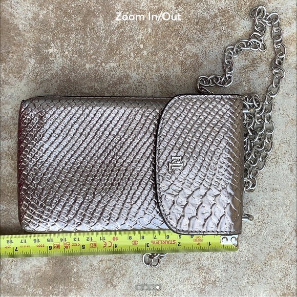 Ralph Lauren Embossed Leather Phone crossbody bag/case chain strap Silver - Picture 7 of 7